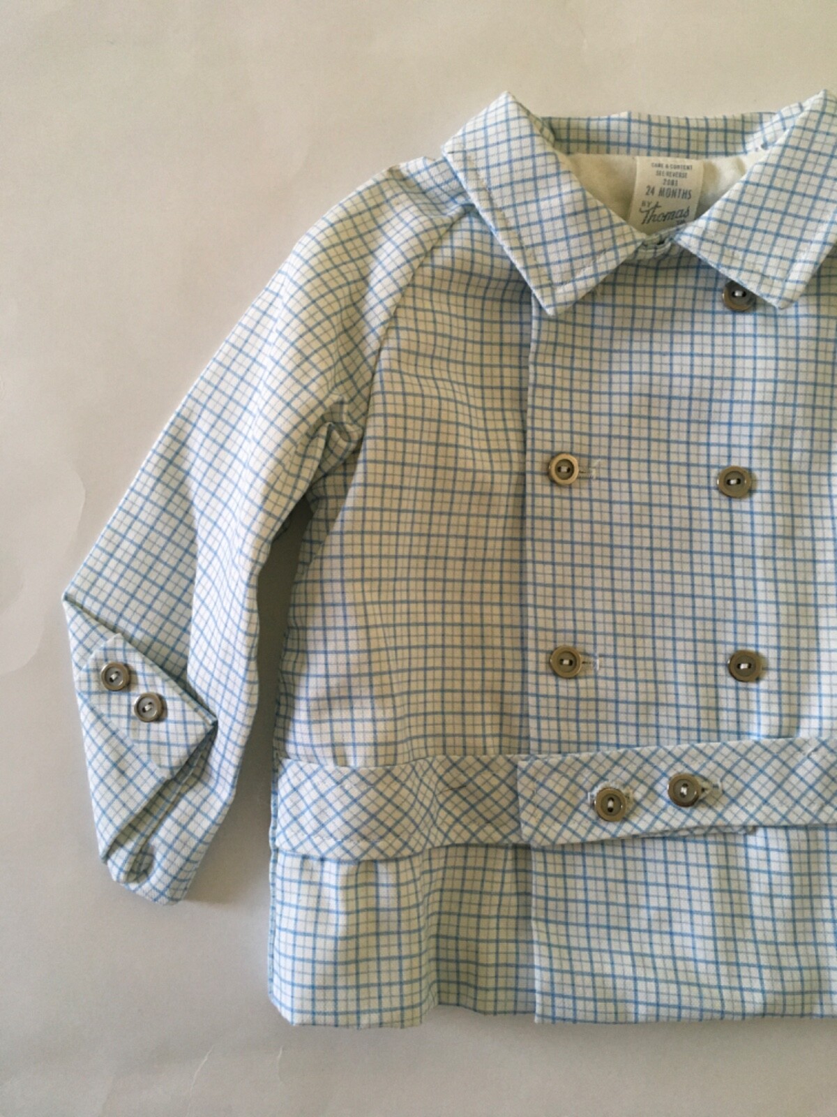 NEW VTG Thomas Brand Baby 24 Months Overalls Outfit 3 Piece Blue Gingham RARE image 7