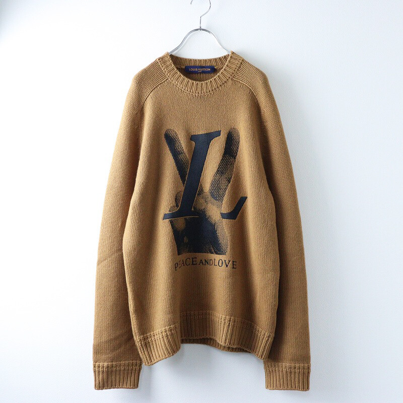★LOUIS VUITTON★ カシミヤリブニットロングワンピースS★ロゴレザー Beautiful Louis Vuitton Cashmere x Vicuna Hand LV Embroidery Crew