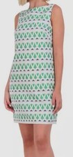Vince Camuto Women's Green Sleeveless Jacquard Shift Dress Sz 4
