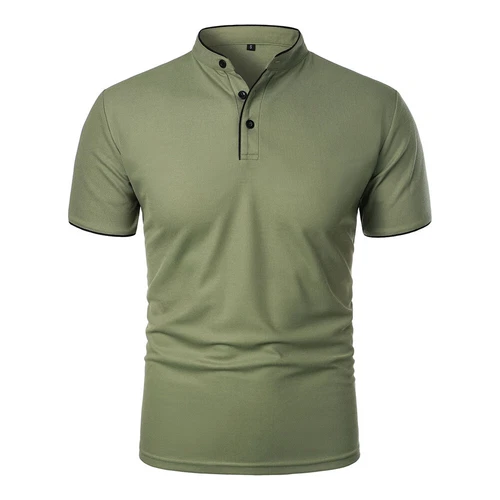 Men Grandad Collar T Shirt Fashion Casual Slim Fit T-Shirt Short Sleeve Top Tees - Picture 24 of 27