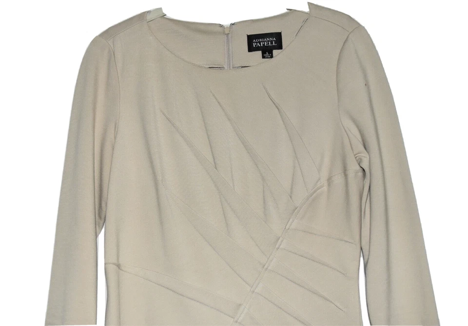 Adrianna Papell Beige Angled Ruche Design Rayon Blend Womens Dress Size 6 - Image 2 of 4