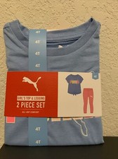Puma Girl's 2 Piece Short Sleeve Top and Legging All Day Comfort Set Blue/coral