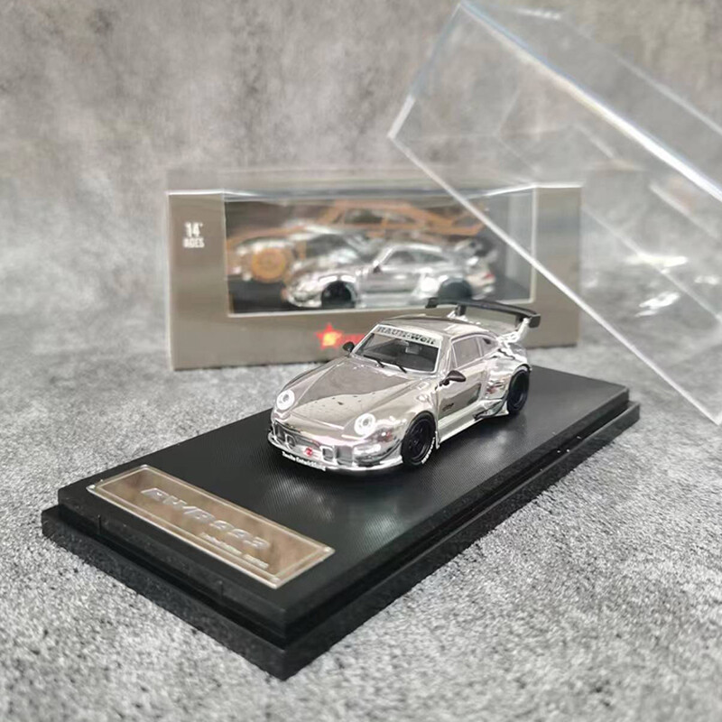 Star Model 1:64 Model Car Porsche RWB993 GT Wing Alloy Vehicle- Chrome Silver