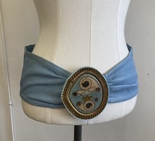 Vintage Laise Adzer Belt Powder Blue Leather Chain Inlayed Sand Copper Buckle