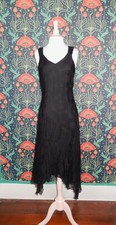 Vintage 90's Y2k Burnout Silk Black Witchy Pointy Hem Whimsigoth Cocktail Dress