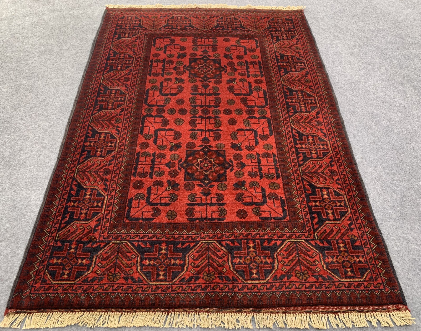 Fine Quality Hand Knotted Afghan Khal Muhammadi Wool Area Rug 4.10 x 3.