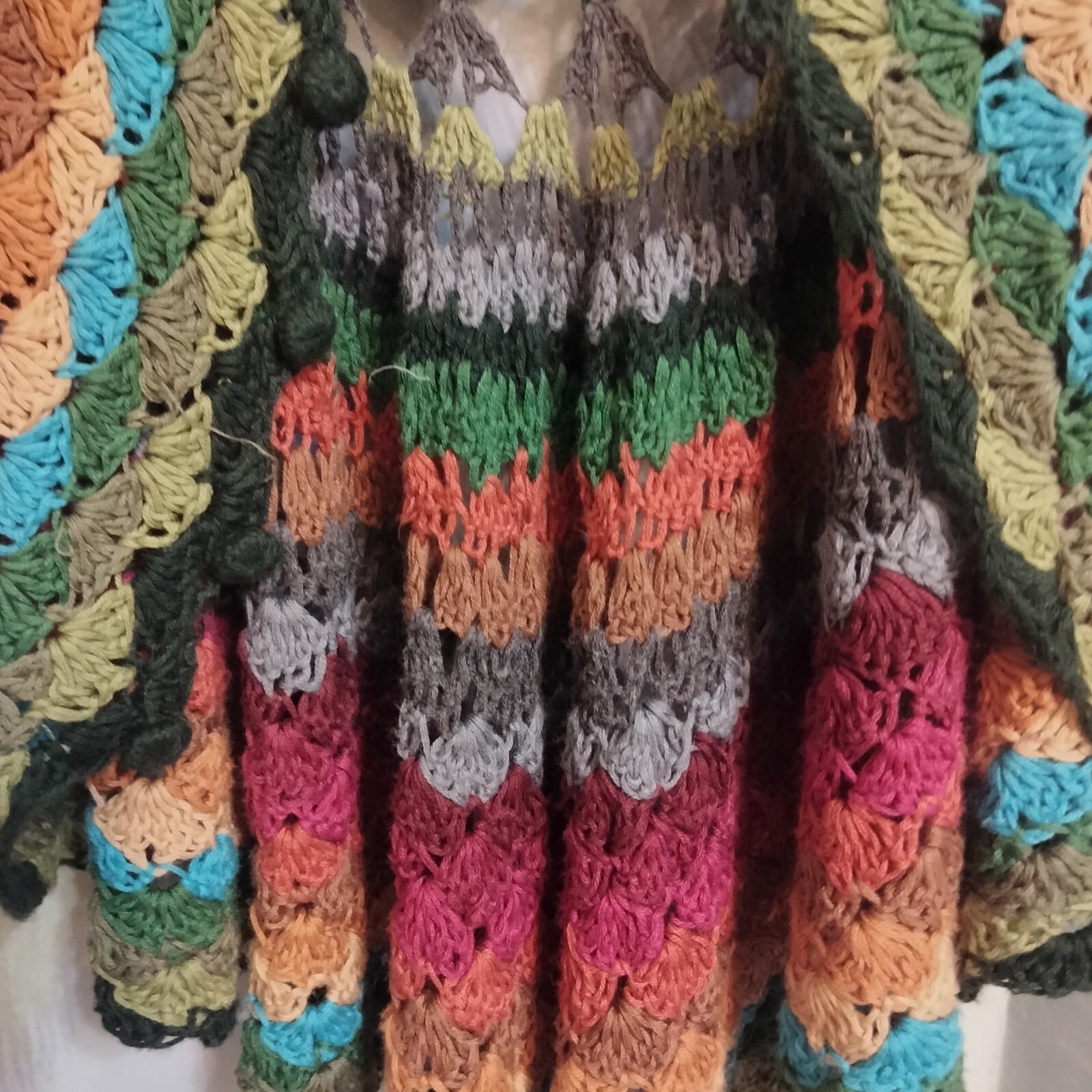 Women's Crochet Colorful Maxi Sweater Small - image 8