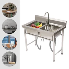 Commercial Restaurant Utility Kitchen Sink Double Compartment Stainless Steel