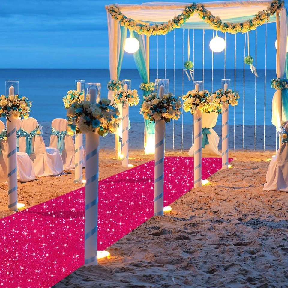 FUHSY Hot 粉色过道跑步者婚礼 4 英尺 x 20 英尺闪亮亮片过道 Runne... — 第 3/4 张图片