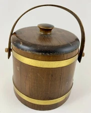 Vintage Wooden Firkin Sugar Bucket Swing Bent Handle Primitive Americana Decor