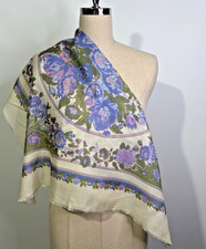 Glentex- Vintage Lavender, Blue, Olive Green Floral Print Square Scarf