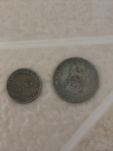 1921 Silver Sixpence Coin And 1/10 Netherlands Gulden Silver Coin