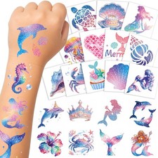 108PCS Glitter Mermaid Temporary Tattoos for Kids Mermaid Party Favors