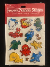 Vintage NOS 80s Hallmark Jeepers Peepers Puffy Stickers Googly Eyes Sea Creature