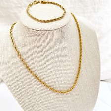 Gold Plated Rope Chain Necklace SET stainless Steel Womens Jewelry 18  