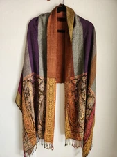 Paisley Shawl Scarf Boho Bohemian Gypsy Earth Tones Fringes Pashmina Wrap