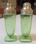 Parrot Sylvan Federal Glass Green Salt & Pepper Set Uranium Glass Depression