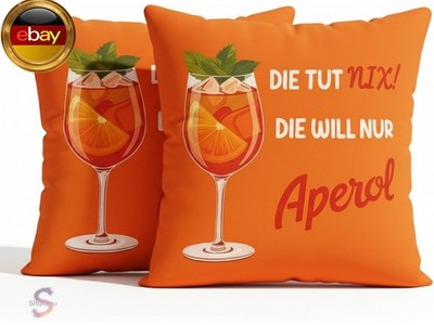 2er Set Aperol Spritz Kissenbezüge 45x45 cm ? Edler Kurzflorsch-Plüsch K