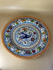 TABLETOPS GALLERY Villa Paradiso Handmade Serving Plate 17” Bird Floral (1 Chip)