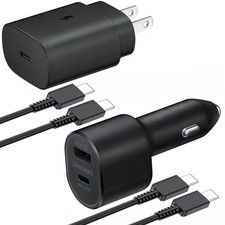 25W Type USB-C Fast Wall Car Charger Cable For Galaxy S24 S23 S20 S21 5G lot US