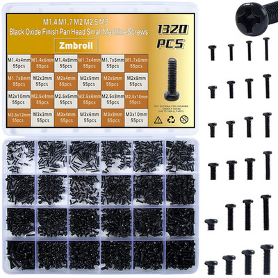 1320Pcs Black Laptop Screws Kit,Notebook Tiny Computer Replacement Electronic Sc