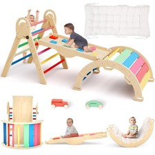 Pikler Triangle Set with Cushion, Montessori Climbing Set, Indoor Climb Toys,...