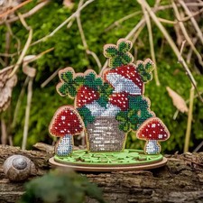 DIY Bead embroidery kit on wood Amanita mushroom Craft gift
