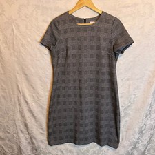 Calvin Klein Women's Sz 12 Sheath Dress Black White Plaid Short Sleeve Zipper