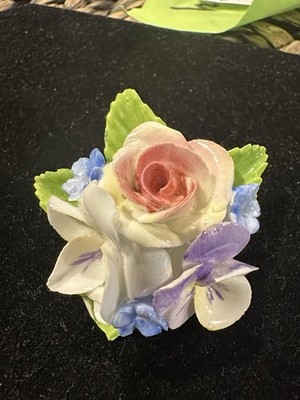 British Vintage Hand Painted Bone China  Flowers Brooch