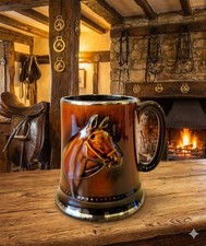 Vintage SylvaC Horse Head Tankard 2343 Brown Glaze Silver Rim Mug Equestrian 🐴