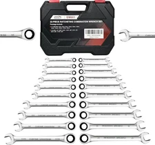 22PCS Ratcheting Wrench Set, 72-Tooth Metric & SAE Combo, CR-V Steel