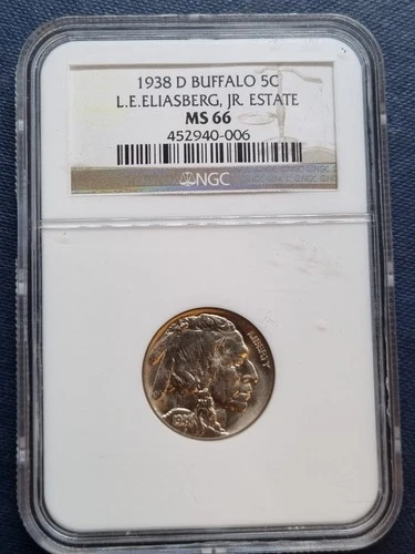 1938 D Buffalo Nickel 5c NGC MS66 L.E. ELIASBERG JR. ESTATE #98572