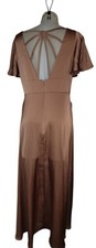 Azazie Sz 10 Womens Gold Satin Babydoll Cut-out Boho Whimsical Fairy Maxi Dress