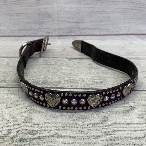Vintage Woof Wear 1997 Leather Dog Collar Studded Hearts Rhinestones 22”