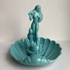Vintage Royal Haeger Sea Nymph Figurine Frog Shell Dish Bowl Aqua Nude Seal