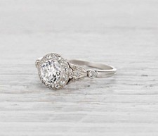 Bague de fiançailles vintage 1,85 ct coupe ronde Moissanite or blanc massif...