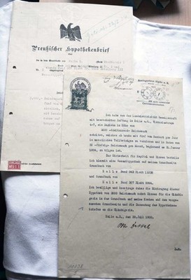 Alte Dokumente Preußischer Hypothekenbrief Halle / Saale 1933  , Stempelmarke