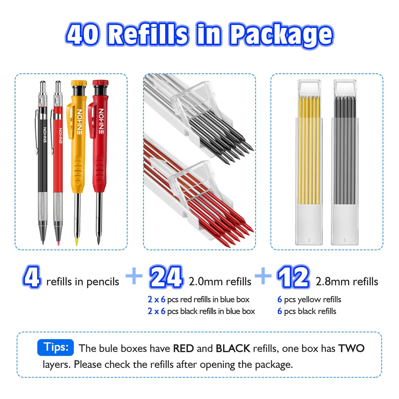 Enhon Mechanical Pencil Set with 4 Carpenter Pencils and 40 Construction Pencil