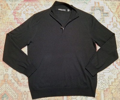 Saks Fifth Avenue Black Merino Wool Blend 1/4 Zip Sweater Men's Size Size L 