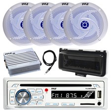 Pyle Bluetooth Marine CD Radio, Cover, Amp, Antenna, 4x 6.5" Blue LED Speakers