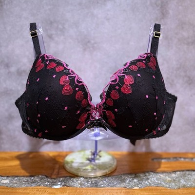 Victoria s Secret Very Sexy Black Cherry Pop Embroidery Push-Up Bra 34D NWT