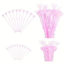1set 12 pcs Heart Shaped Floral Card Holder 2 style Plastic Pink Flower Pick