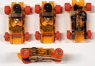 4 Auto World Thunderjet HO Scale Slot Car Chassis - Orange -  AW