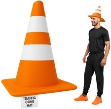 Adult Orange Traffic Cone Hat Road Construction Funny Unisex Halloween Costume