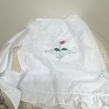 White Embroidered Ruffled Bib Apron, Floral Pattern, One Size, Women
