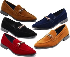 Enzo Romeo Men s Slip-On Suede Loafers Moccasins Metal Bit Formal Shoes PC-01