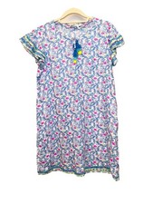 Vineyard Vines MEDIUM Floral Flamingo Blue Pink Linen Tunic Dress Tassels Fun