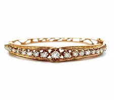 Estate Inspired Cocktail Bangle Unique Diamond 10K Yellow Gold Over 7.5"Bracelet