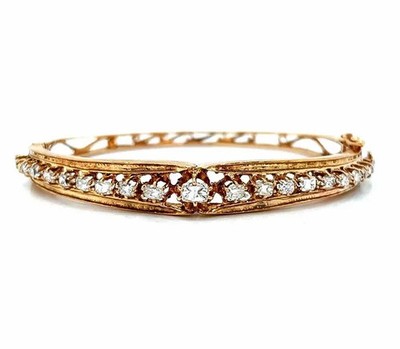 Estate Inspired Cocktail Bangle Unique Diamond 10K Yellow Gold Over 7.5''Bracelet