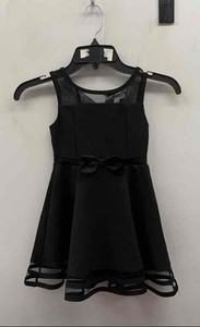 Calvin Klein Girls Black Sleeveless Mesh Yoke Fit and Flare Dress Bow Sz 5